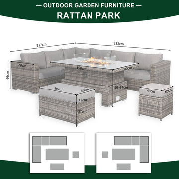 Cambridge Modular Corner with Fire Pit Table in Stone Browne Grey Weave(#420F)